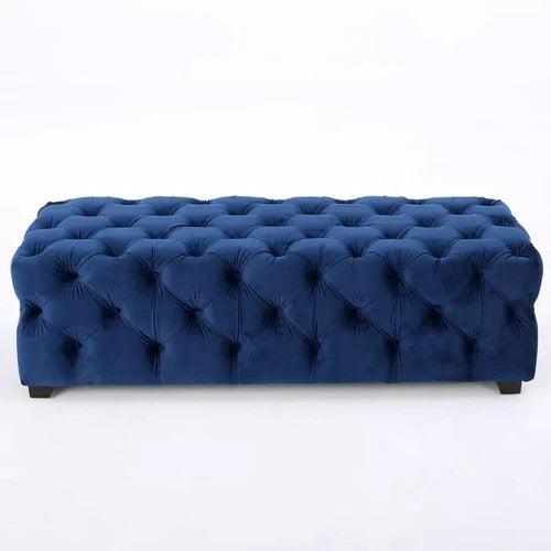 Natural Art & Craft Wide Tufted Rectangular Bench Modern Velvet Fabric Upholstered with Teak Wood Frame for Living Room ( Blue ) - Image 4