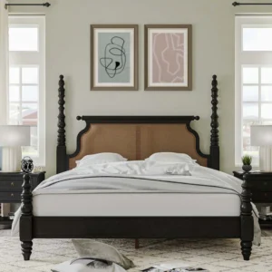 Olympus Royal Handmade Teak Wood Poster Bed with 2 Elegant Bedside Tables ( Walnut Finish )