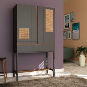 Oru Handmade Teak Wood Bar Cabinet Stylish Liquor and Wine Storage Cabinet for Glasses and Bottles Modern Rustic Design for Home Decor