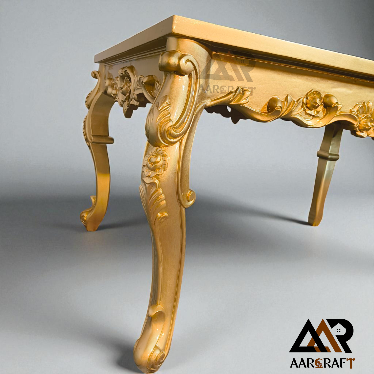 6 Seater Golden Deco Finish Carving Dining Table - Image 4