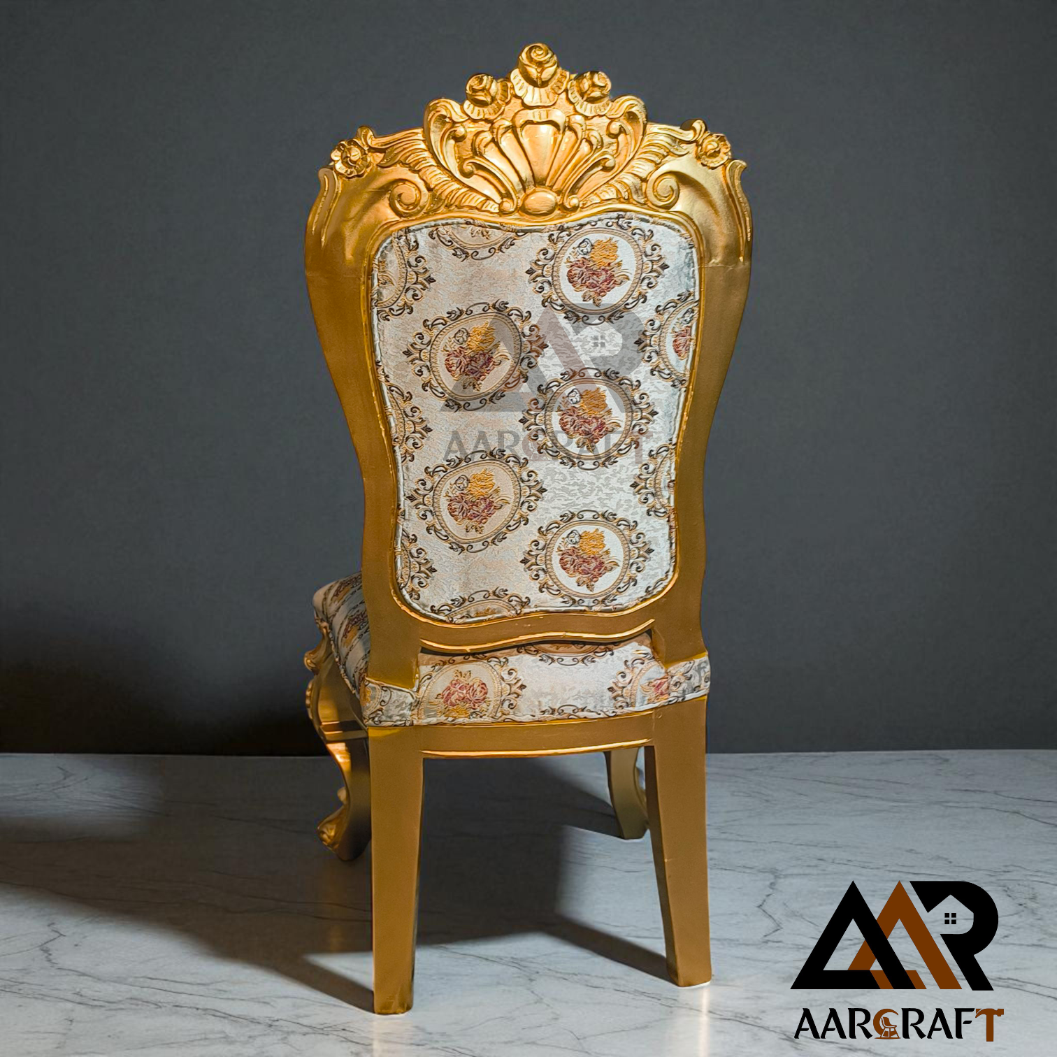 6 Seater Golden Deco Finish Carving Dining Table - Image 6