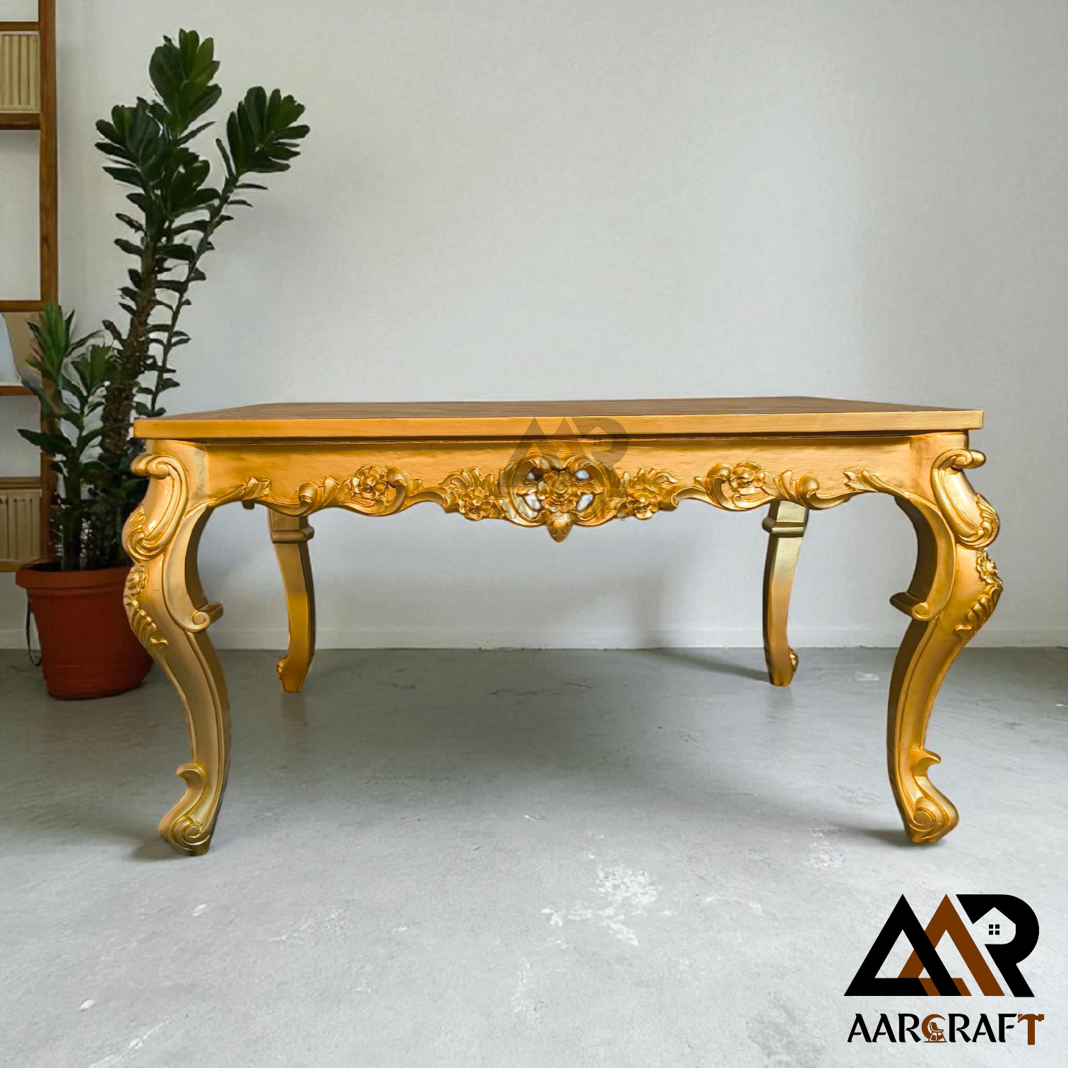 6 Seater Golden Deco Finish Carving Dining Table - Image 3