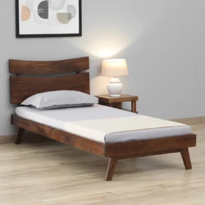 Natural Art & Craft Sorrento Rectangular Teak Wood Single Bed with Bedside Table Elegant Modern Bedroom