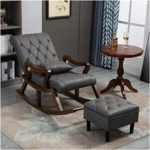 NATURAL ART & CRAFT Wooden Rocking Chair with Footrest (Teak Wood )