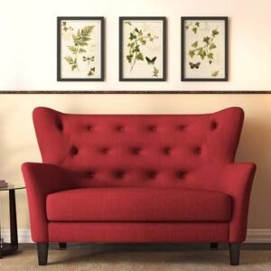 NATURAL ART & CRAFT 2 Seater Fabric Loveseat in (Teak Wood) Salsa Red Colour.