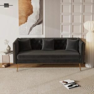 Opulent Modern Sofa Elegant Velvet Seating 3 Seater Sofa Set ( Black )