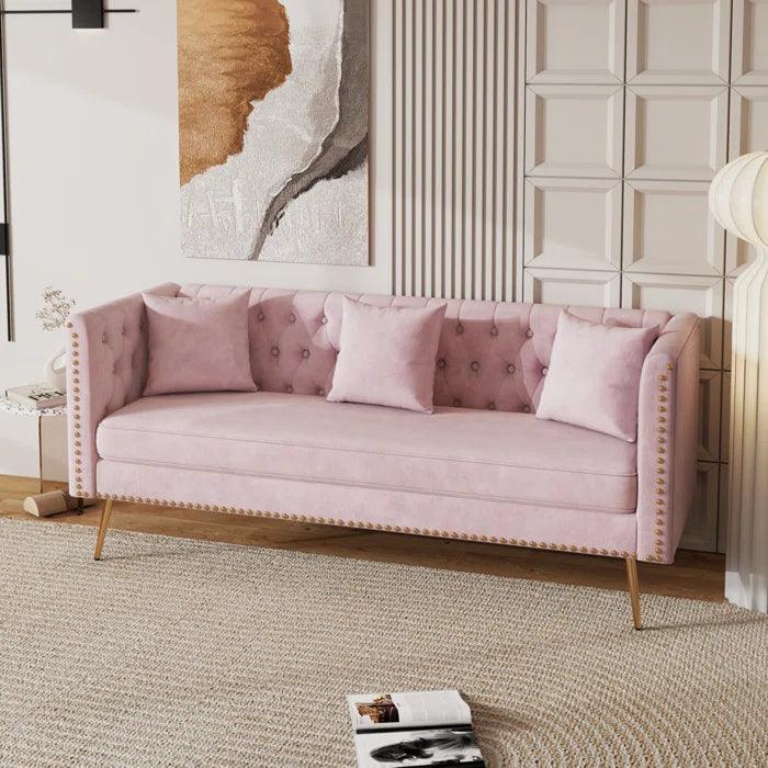 Opulent Modern Sofa Elegant Velvet Seating 3 Seater Sofa Set ( Pink ) - Image 2