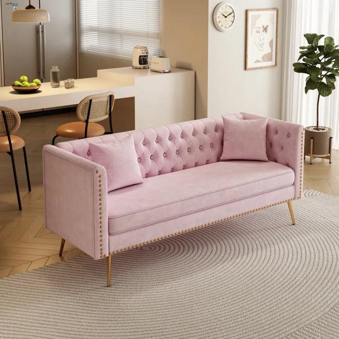 Opulent Modern Sofa Elegant Velvet Seating 3 Seater Sofa Set ( Pink ) - Image 5