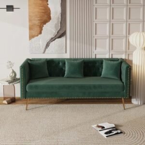 Opulent Modern Sofa Elegant Velvet Seating 3 Seater Sofa Set ( Green )