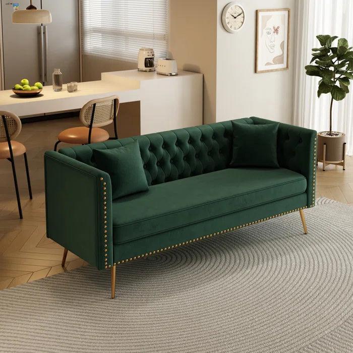 Opulent Modern Sofa Elegant Velvet Seating 3 Seater Sofa Set ( Green ) - Image 3