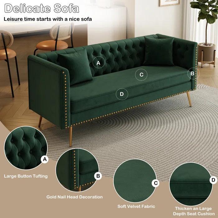Opulent Modern Sofa Elegant Velvet Seating 3 Seater Sofa Set ( Green ) - Image 5
