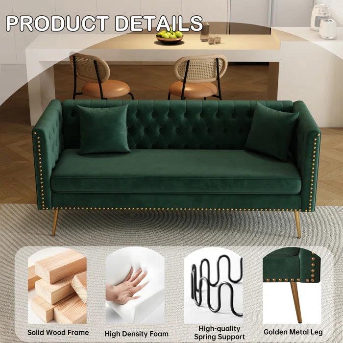 Opulent Modern Sofa Elegant Velvet Seating 3 Seater Sofa Set ( Green ) - Image 4
