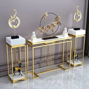 Modern Design Golden Console Table Iron & Marble Like Finish (Set of 3)