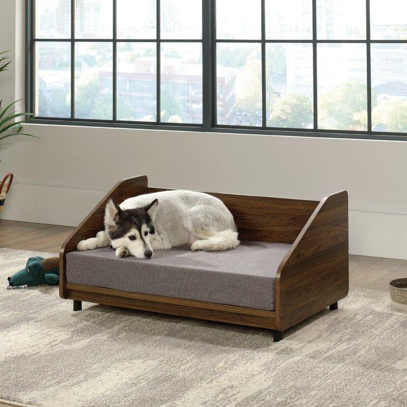 Sampson Dog Sofa in Teak Wood with Upholstery Luxury Designer Durable & Comfortable Pet Bed for Dogs - Image 3
