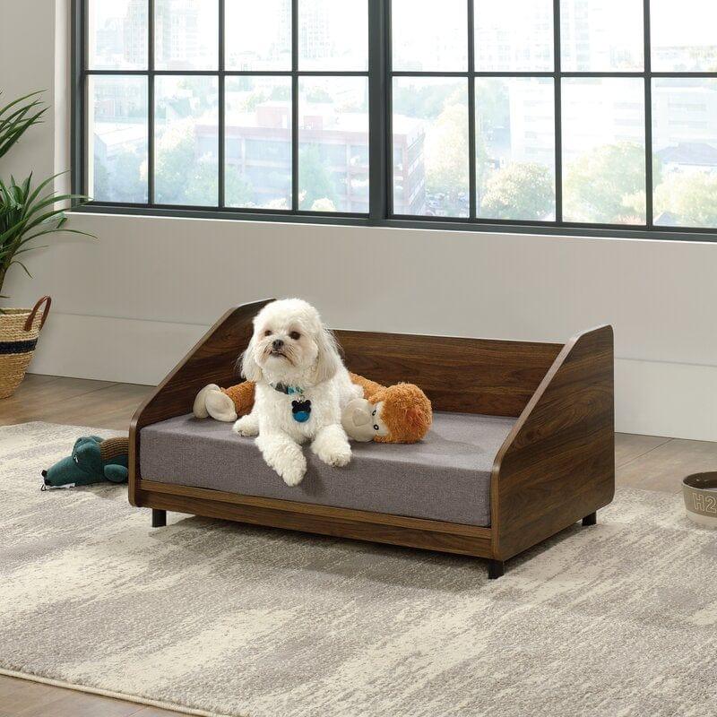 Sampson Dog Sofa in Teak Wood with Upholstery Luxury Designer Durable & Comfortable Pet Bed for Dogs - Image 4