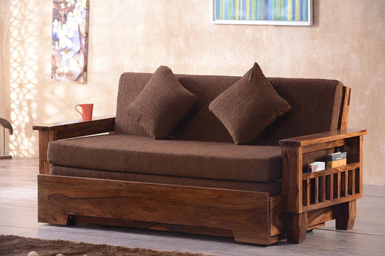 Solemn Handmade Teak Wood 3 Seater Sofa Cum Bed Convertible, Space-Saving - Image 4