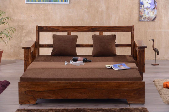 Solemn Handmade Teak Wood 3 Seater Sofa Cum Bed Convertible, Space-Saving - Image 3