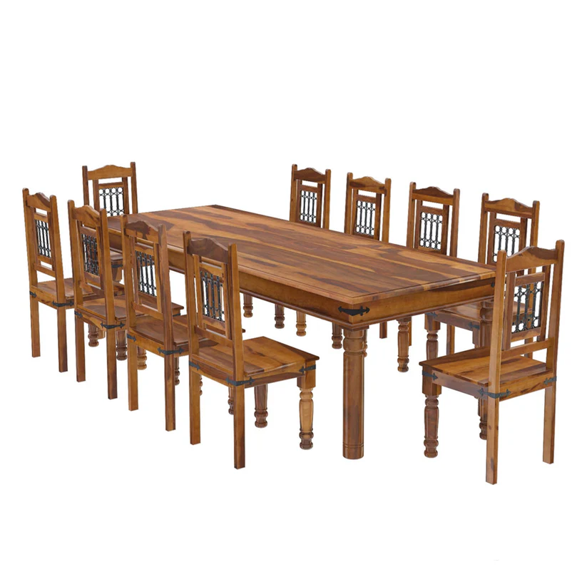 Spain forged Design Handmade Teak Wood 10 Seater Rectangular Dining Table Set Elegant Solid Wood Dining for Kitchen and Dining Room - Image 2