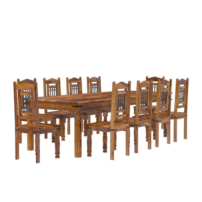 Spain forged Design Handmade Teak Wood 10 Seater Rectangular Dining Table Set Elegant Solid Wood Dining for Kitchen and Dining Room - Image 4