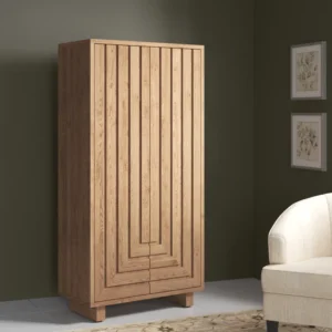 Sumi Teak Wood Multipurpose Storage Wardrobes & Dressers for Elegant Bedroom Storage Solution 2 Doors (Natural)
