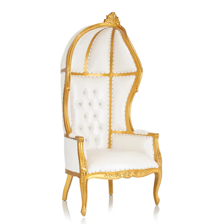 Splendid Balloon Design Luxurious Hand Carved Button Tufted Teak Wood Back Design High Back Throne Chair ( Golden ) - Image 3