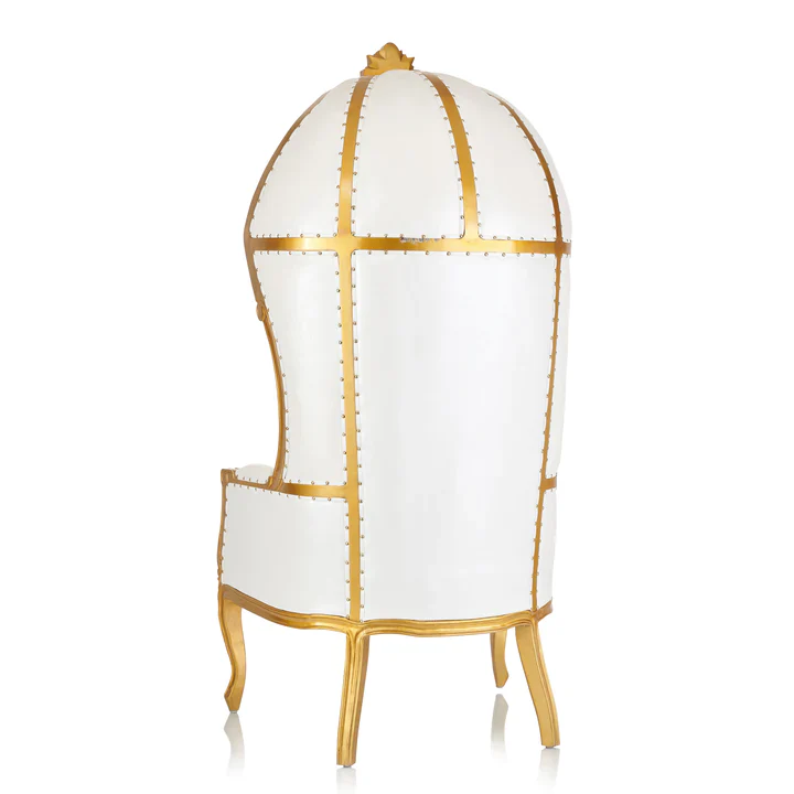 Splendid Balloon Design Luxurious Hand Carved Button Tufted Teak Wood Back Design High Back Throne Chair ( Golden ) - Image 2