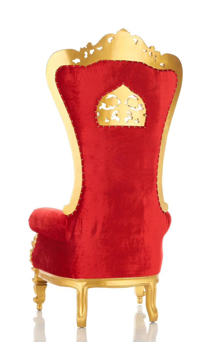 Crown Luxurious Hand Carved Button Tufted Teak Wood Velvet Fabric Back Design High Back Throne Chair ( Red ) - Image 2