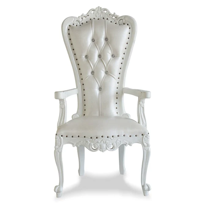 Luxurious High Back Button Tufted Teak Wood Throne Chair Royal Wedding Chair, Elegant King & Queen (Silver)