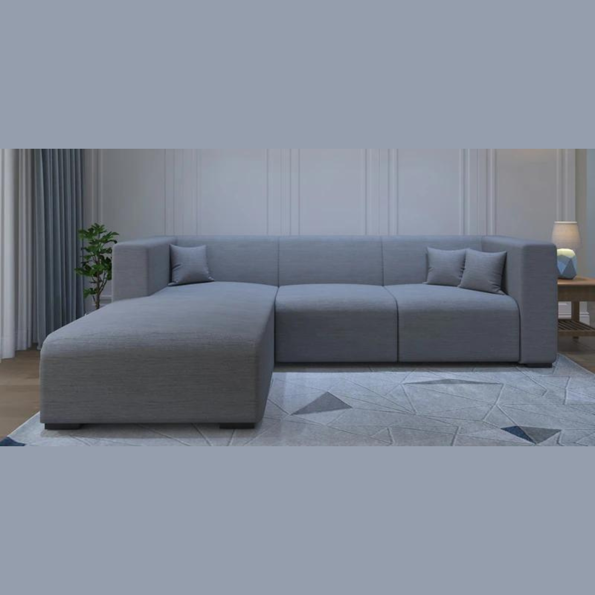 Bristol RHS Handmade Teak Wood 5 Seater Sectional Sofa Set ( Blue )