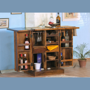 Bowley Storing Handmade Teak Wood Bar Cabinet Stylish Look for Wine, Liquor, Glasses (Diamond)