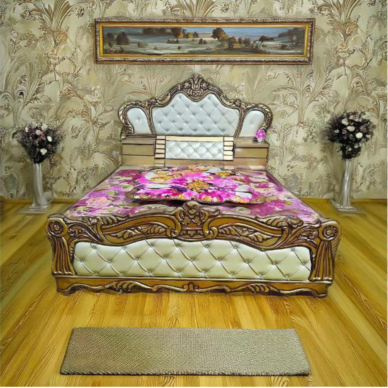 Embed Handmade Hand-Carved Teak Wood Modern Bed Stylish Bedroom & Living Room Furniture, Luxury