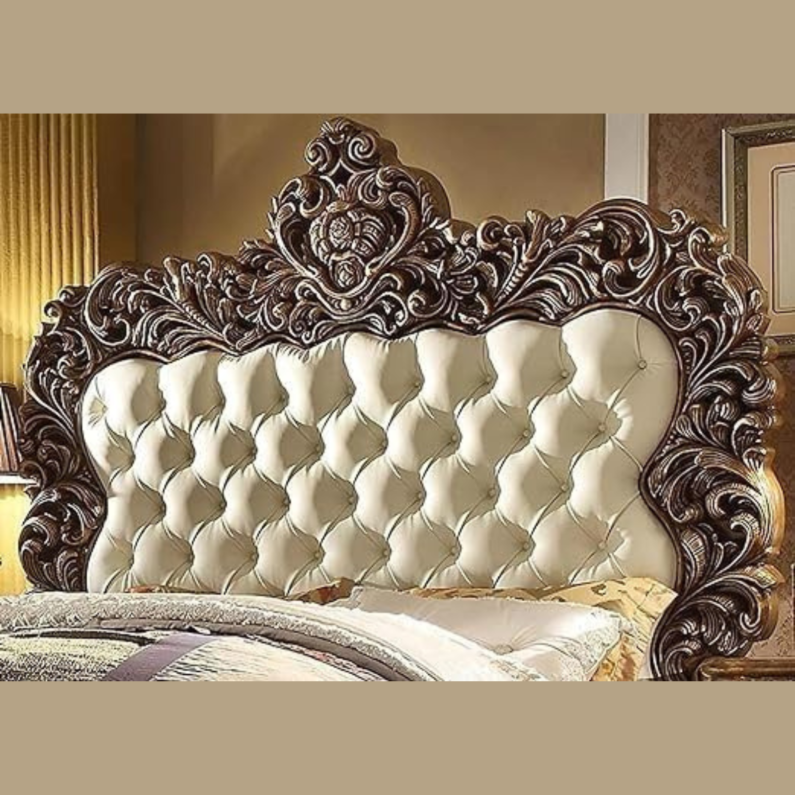 Lofty Teak Wood Maharaja King Size Bed Luxury Carved Design Bed Frame Elegant Traditional Bed Frame for Royal Bedroom - Image 2