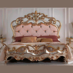 Boudoir Royal Look Floral Design Baroque Hand-Carved Teak Wood King Size Bed Elegant Vintage Style Bedroom Furniture