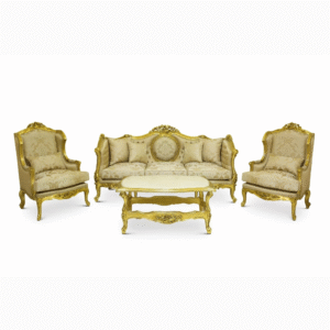 European Luxurious Hand-Carved Teak Wood Sofa Set 3+1+1 with Coffee Table Traditional for Living Room