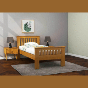 Natural Art & Craft Samira Rectangular Teak Wood Single Bed with 2 Bedside Tables, Golden Finish Elegant and Modern Bedroom