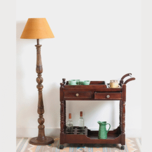 Alivio Handmade Teak Wood Bar Serving Trolley with Wheels Two Drawers 2 Tier ( Brown )