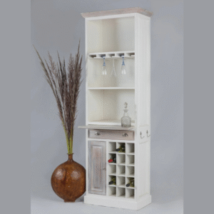 Kennet Handmade Teak Wood Bar Cabinet Stylish Liquor and Wine Storage Cabinet for Glasses and Bottles Modern Rustic Design (White)