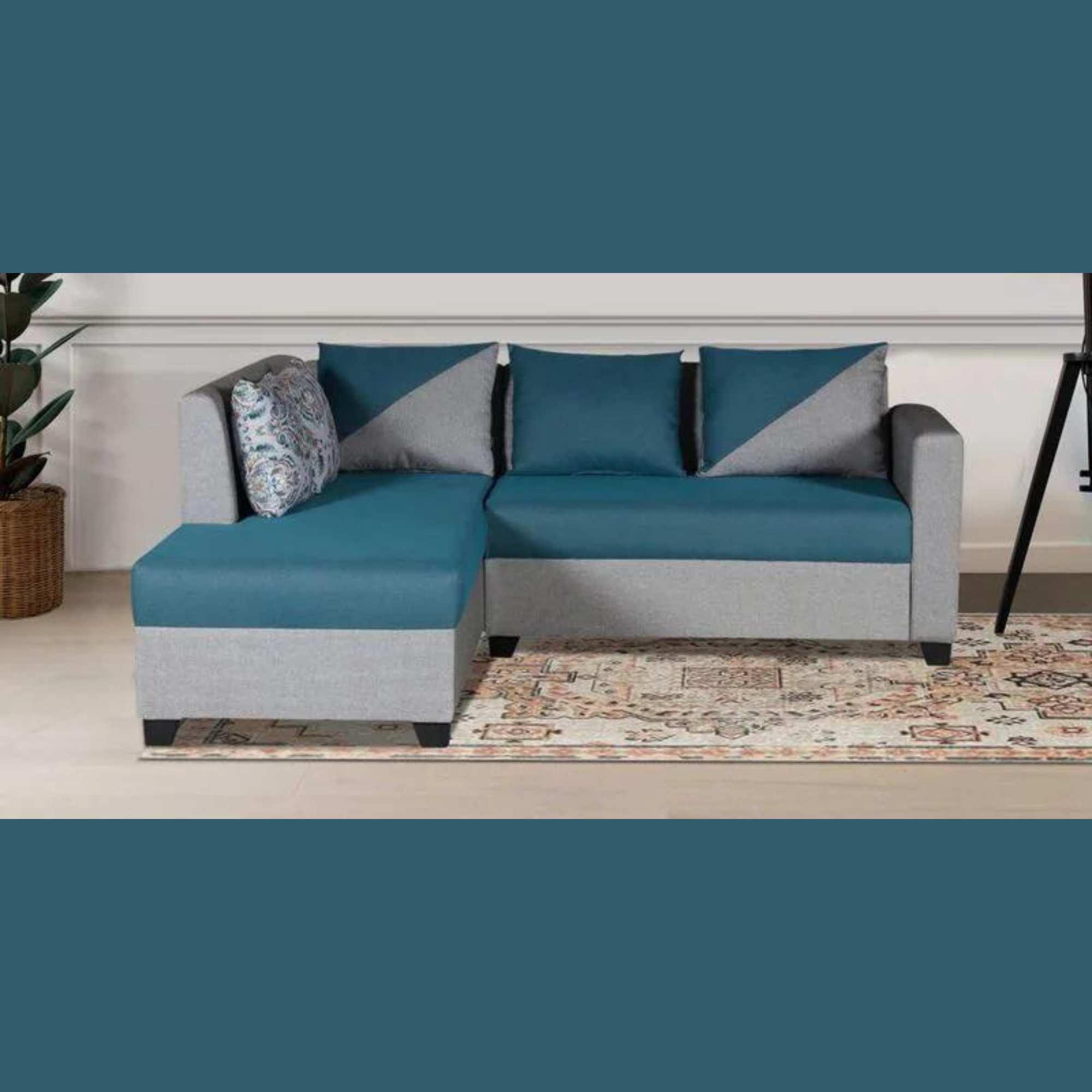 Blissplus RHS Handmade Teak Wood 4-Seater Sectional Sofa Set