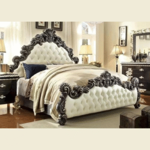 Royal Luxurious Hand Carved Teak Wood King Size Bed with Storage ( Golden )