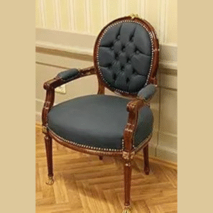 Royal Hand Carved Teak Wood Armrest Chair with Golden Leaf Walnut Finish for Living Room