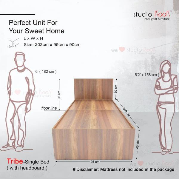 Tribe Handmade Teak Wood Rectangular Single Bed with 2 Drawers Eco-Friendly, Space-Saving Storage Bed, Rustic Design - Image 2