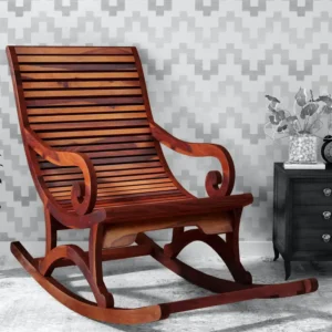 Natural Art & Crafts Duke Handmade Teak Wood Rocking Chair with Honey Finish