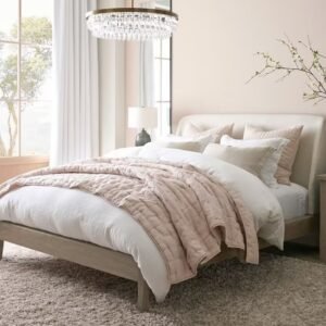 Layton Teak Wood Upholstered King Size Bed Luxurious with Elegant Headboard, Modern Design for Master Bedroom