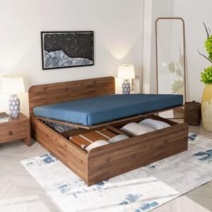 Natural Art & Crafts Grove Handmade Premium Teak Wood Hydraulic Storage King Size Bed Modern Space Saving Design with Elegant Finish