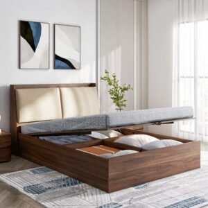Natural Art & Crafts Mars Handmade Premium Teak Wood Hydraulic Storage King Size Bed Modern Space Saving Design with Elegant Finish