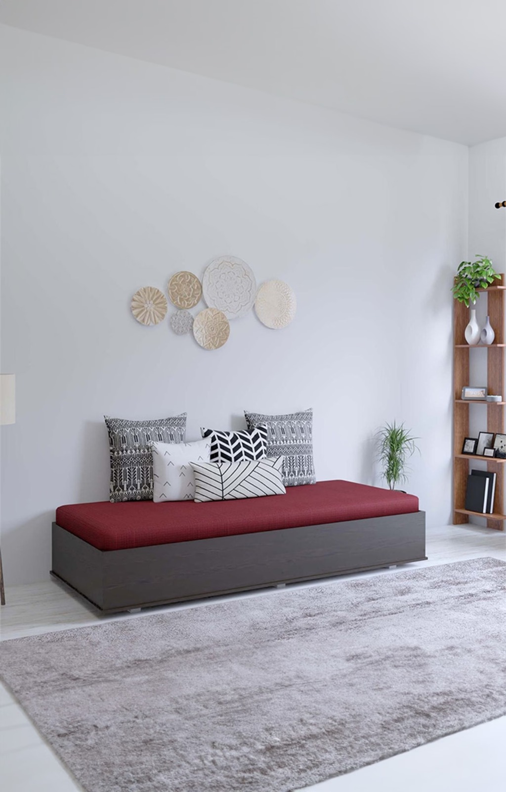 Wenge Handmade Rectangular Teak Wood Diwan Bed with Storage for Living Room Bedroom