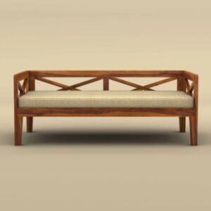 Edward Handmade Rectangular Teak Wood Diwan Bed for Living Room Bedroom (Honey Finish)
