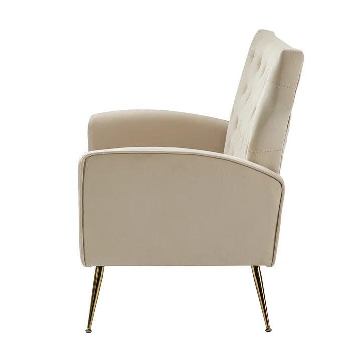 Natural Art & Craft Wooden Square Arm Loveseat Wing Back Chair Set 2+1+1 with Metal Legs ( Beige ) - Image 4