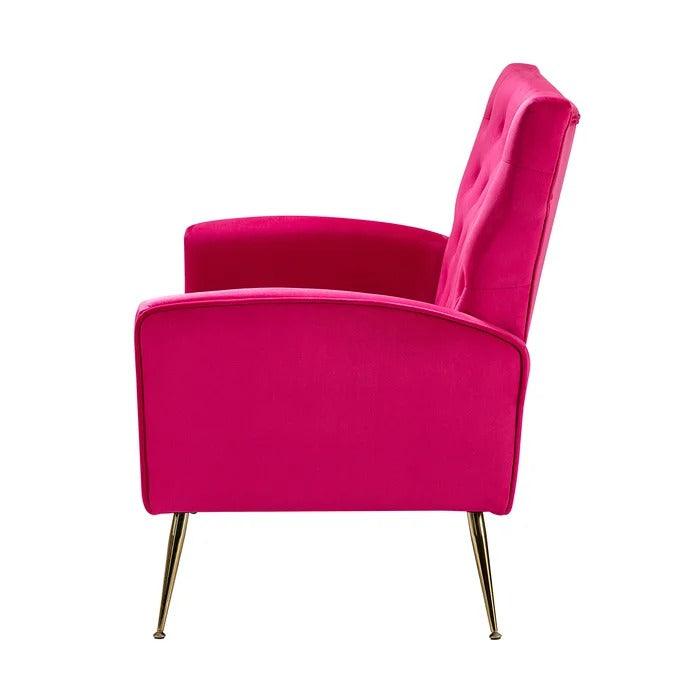 Natural Art & Craft Wooden Square Arm Loveseat Wing Back Chair Set 2+1+1 with Metal Legs ( Pink ) - Image 6