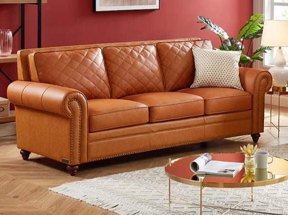 Wooden Handmade Stylish Look Grace Modern Leatherette Sofa 3+1 (Brown) - Image 2